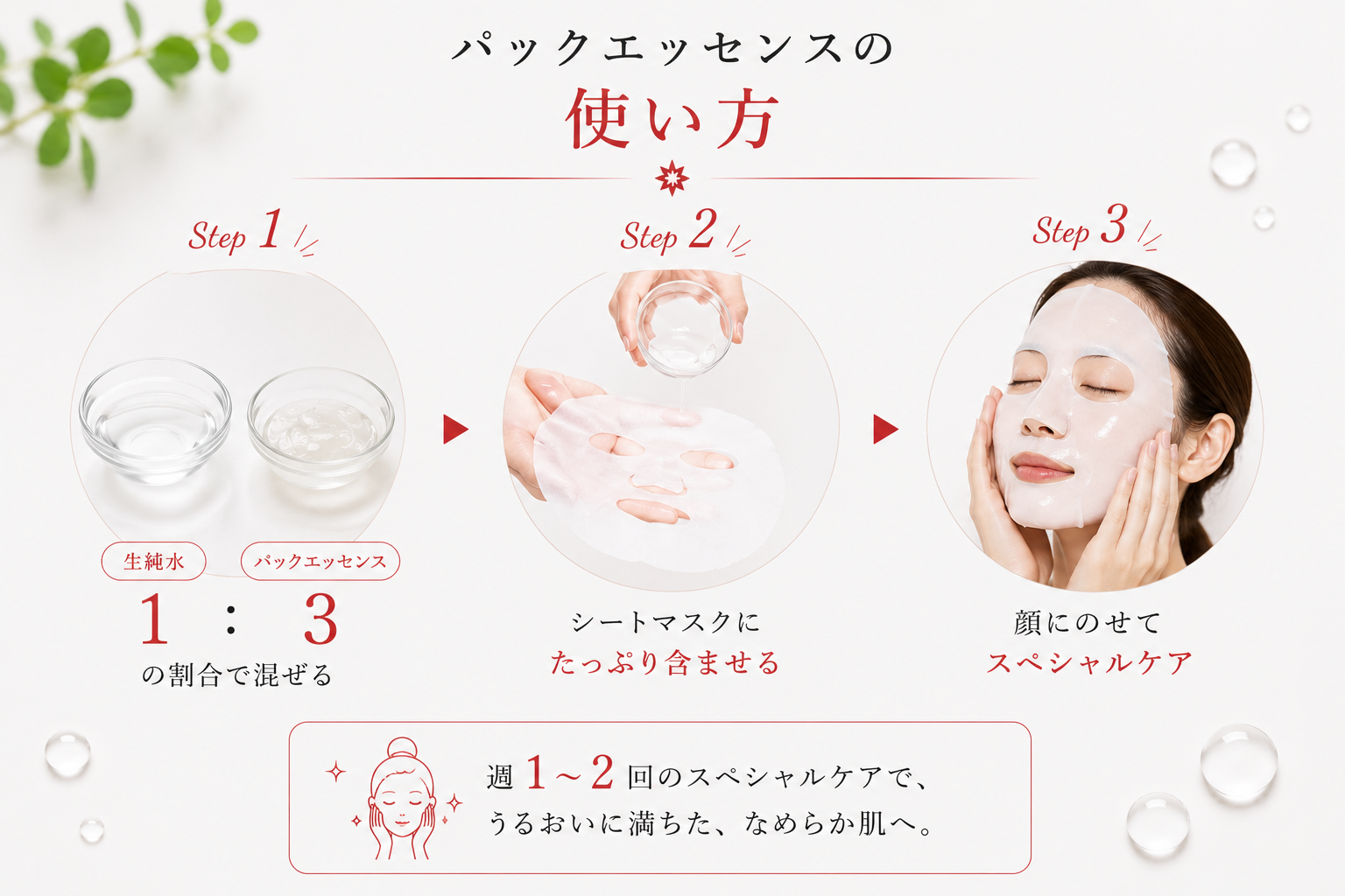 パックエッセンスをシートマスクに含ませて使う手順
